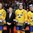 TORONTO, CANADA - JANUARY 5: Sweden's Jacob de la Rose #9, Robert Hagg #14 and Lucas Wallmark #23 were named the Top Three Players for their team following their bronze medal game loss to Slovakia at the 2015 IIHF World Junior Championship. (Photo by Andre Ringuette/HHOF-IIHF Images)